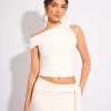 Discount Slinky One Shoulder Asymmetric Luxe Top White Tops