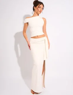 Discount Slinky One Shoulder Asymmetric Luxe Top White Tops