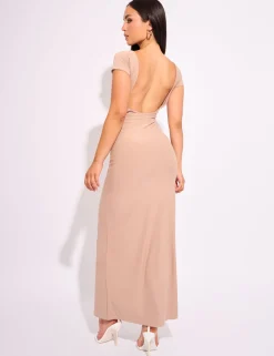Clearance Slinky Open Back Detail Luxe Maxi Dress Dresses