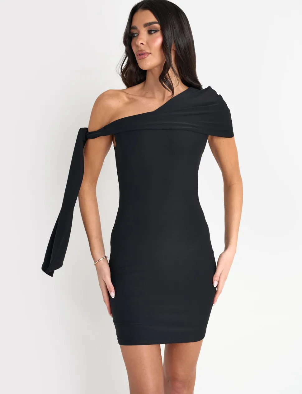 Outlet Slinky Over Shoulder Tie Detail Mini Dress Sculpt & Leisure | Kaiia The Label