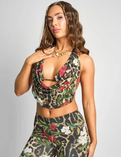 New Slinky Printed Cowl Neck Bikini Top Co-ord Multi Co-ords | Tops