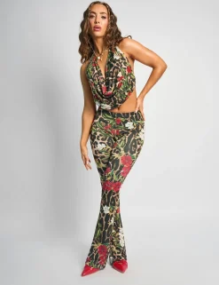 New Slinky Printed Cowl Neck Bikini Top Co-ord Multi Co-ords | Tops