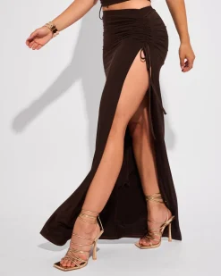 Hot Slinky Ruched Detail Split Maxi Skirt Co-ords | Skirts