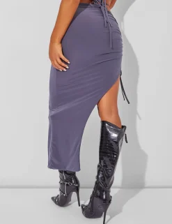 Flash Sale Slinky Ruched Side Maxi Skirt Charcoal Co-ords | Skirts
