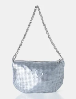Fashion Slouch Diamante Chainmail Baguette Chain Detail Shoulder Bag Diamante Bags