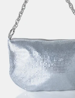 Fashion Slouch Diamante Chainmail Baguette Chain Detail Shoulder Bag Diamante Bags