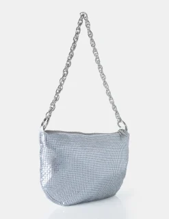 Fashion Slouch Diamante Chainmail Baguette Chain Detail Shoulder Bag Diamante Bags