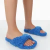 Online Slumber Teddy Cross Over Strap Slippers Flats