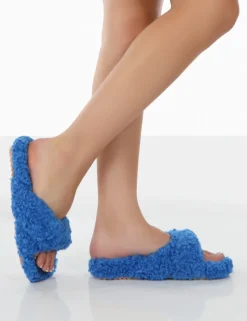 Online Slumber Teddy Cross Over Strap Slippers Flats
