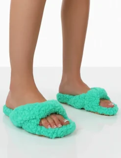 Best Sale Slumber Teddy Cross Over Strap Slippers Flats