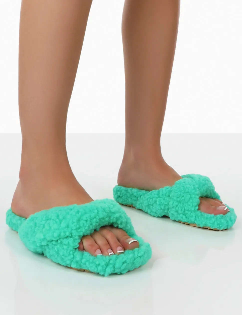 Best Sale Slumber Teddy Cross Over Strap Slippers Flats