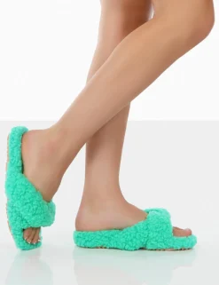 Best Sale Slumber Teddy Cross Over Strap Slippers Flats