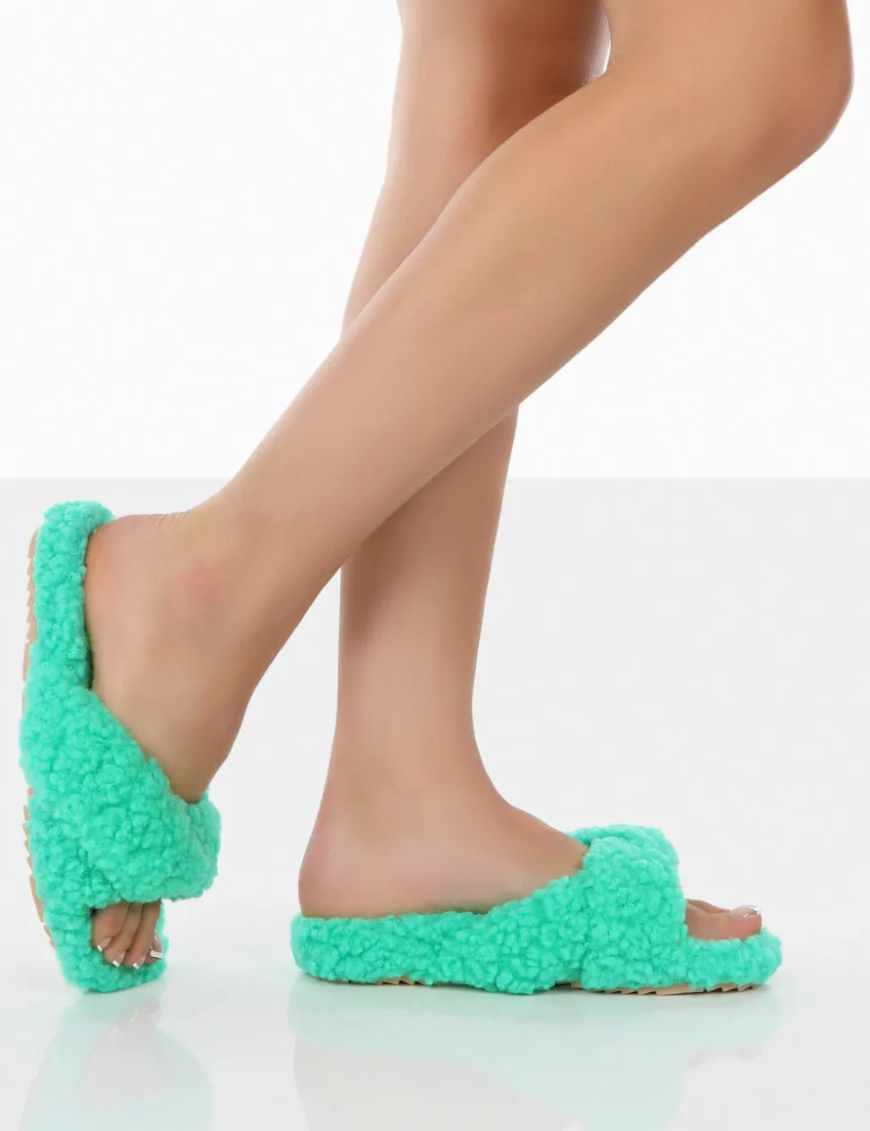 Best Sale Slumber Teddy Cross Over Strap Slippers Flats
