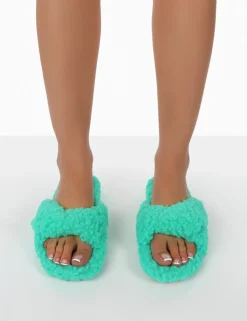 Best Sale Slumber Teddy Cross Over Strap Slippers Flats