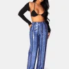 Fashion Snake Print Pu Wide Leg Trousers Blue Sculpt & Leisure | Kaiia The Label