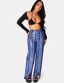 Fashion Snake Print Pu Wide Leg Trousers Blue Sculpt & Leisure | Kaiia The Label