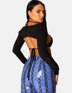 Fashion Snake Print Pu Wide Leg Trousers Blue Sculpt & Leisure | Kaiia The Label