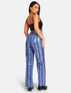 Fashion Snake Print Pu Wide Leg Trousers Blue Sculpt & Leisure | Kaiia The Label