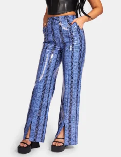 Fashion Snake Print Pu Wide Leg Trousers Blue Sculpt & Leisure | Kaiia The Label