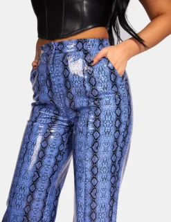 Fashion Snake Print Pu Wide Leg Trousers Blue Sculpt & Leisure | Kaiia The Label