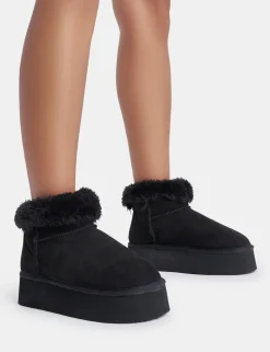Hot Snowdrop Fur Faux Suede Ultra Mini Ankle Platform Boots Faux Fur Ankle Boots | Flat Boots