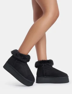 Hot Snowdrop Fur Faux Suede Ultra Mini Ankle Platform Boots Faux Fur Ankle Boots | Flat Boots