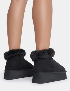 Hot Snowdrop Fur Faux Suede Ultra Mini Ankle Platform Boots Faux Fur Ankle Boots | Flat Boots