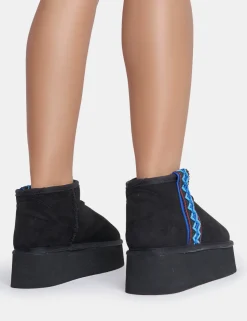 New Snowfall Faux Suede Aztec Trim Ultra Mini Ankle Platform Boots Faux Fur Ankle Boots | Flat Boots