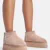 Discount Snowfall Light Beige Faux Suede Aztec Trim Mini Ankle Platform Boots Faux Fur Ankle Boots | Flat Boots