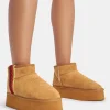 Best Snowfall Light Chestnut Faux Suede Ultra Mini Ankle Platform Boots Faux Fur Ankle Boots | Flat Boots