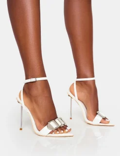 Best Socialite Pu Buckle Detail Barely There High Heels High Heels