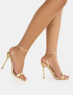 Shop Soho Metallic Barely There Strappy Stiletto Heels Gold Heels | High Heels