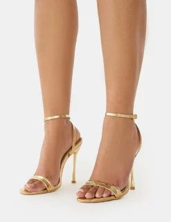 Shop Soho Metallic Barely There Strappy Stiletto Heels Gold Heels | High Heels