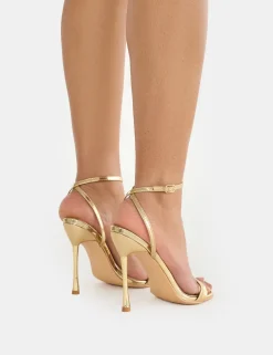 Shop Soho Metallic Barely There Strappy Stiletto Heels Gold Heels | High Heels