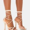 Store Solange Nude Patent Lace Up Strappy Square Toe High Heels Strappy Heels | Square Toe Heels