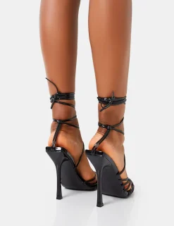 Cheap Solange Wide Fit Patent Lace Up Strappy Square Toe High Heels Wide Fit Heels | Wide Fit Heels