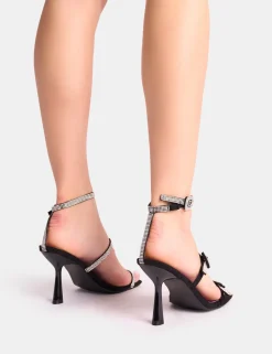 Shop Spellbound Three Strap Diamante Buckle Heels High Heels