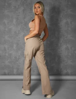 Sale Split Hem Cargo Trousers Stone Sculpt & Leisure | Kaiia The Label