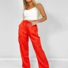 Best Sale Split Hem Satin Elasticated Waist Joggers Red Sculpt & Leisure | Kaiia The Label
