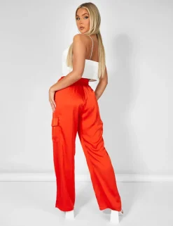Best Sale Split Hem Satin Elasticated Waist Joggers Red Sculpt & Leisure | Kaiia The Label