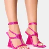 Clearance Spritz Hot Diamante Encrusted Structured Wedge Diamante Heels | Pink Heels