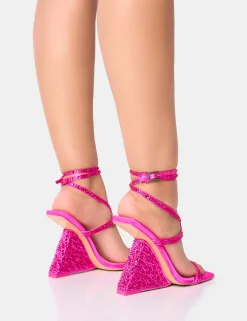 Clearance Spritz Hot Diamante Encrusted Structured Wedge Diamante Heels | Pink Heels