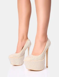 Clearance Star Nude Diamante Encrusted Platform Stiletto Diamante Heels | Platform Heels