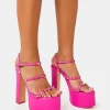 Shop Stefania Hot Studded Cage Platform Round Toe Block Heels Pink Heels | Block Heels