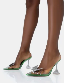 Online Stormi Lime Mirror Metallic Butterfly Diamante Slingback Pointed Court Stiletto Heels Silver Heels | Lace Up Heels
