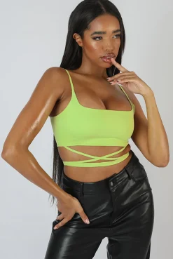 Shop Strappy Square Neck Crop Top Lime Sculpt & Leisure | Kaiia The Label