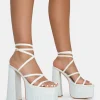 Flash Sale Suki Ecru Linen Strappy Platform Square Toe Block Heels Square Toe Heels | Block Heels