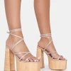Outlet Suki Nude PU Strappy Wood Effect Platform Square Toe Block Heels Square Toe Heels | Block Heels
