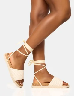 Online Super Yacht Patterned Lace Up Sandal Flats