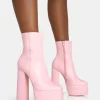 Hot Supine Baby PU Chunky Heeled Platform Ankle Boots Chunky Boots | Ankle Boots